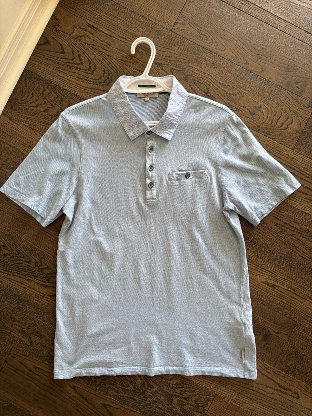 Ted Baker London Preppy Light Blue Polo Shirt with Poplin Contrast Collar Medium
